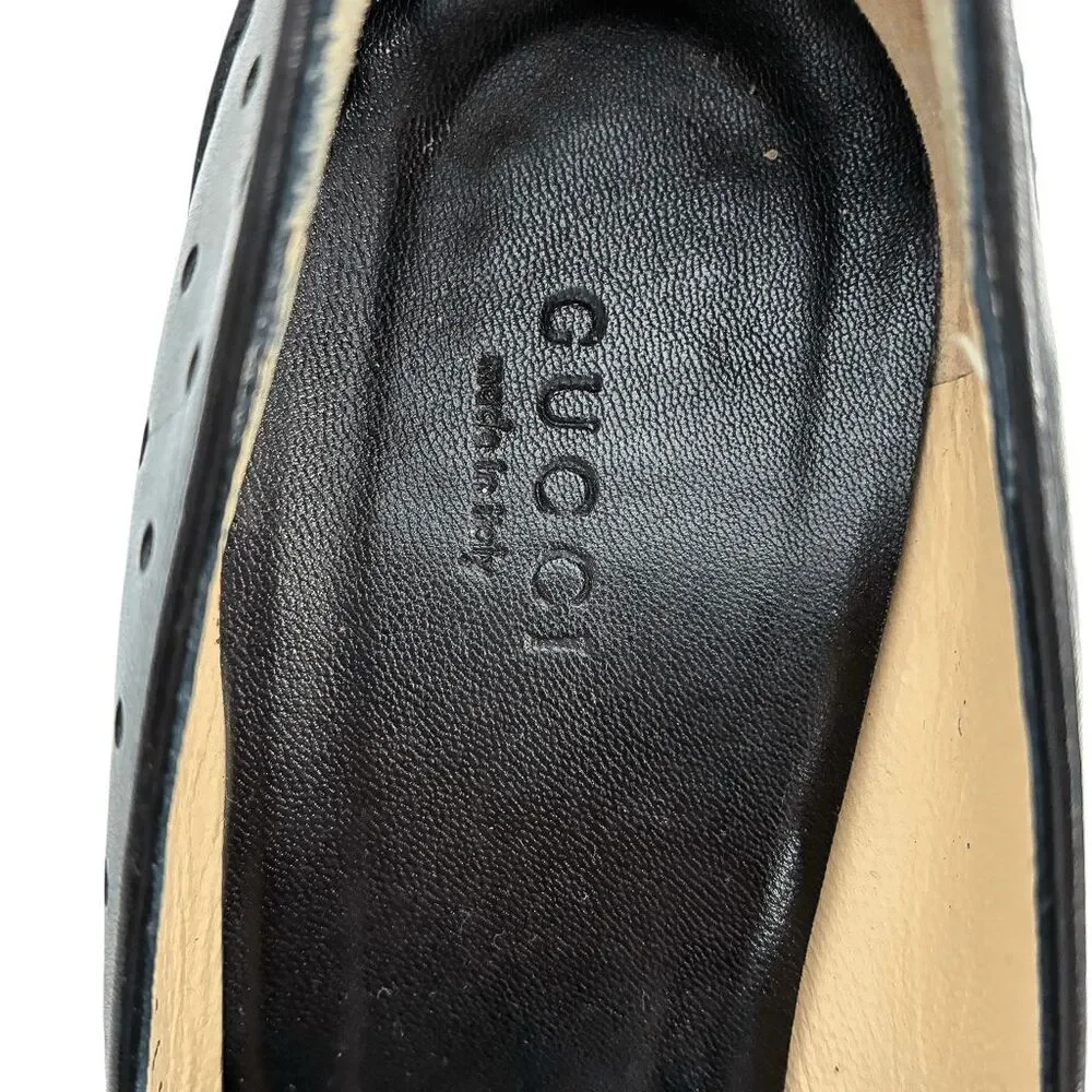 Gucci Interlocking G Black Leather Perforated Pumps Size 6 Womens High Heels - Picture 13 of 13